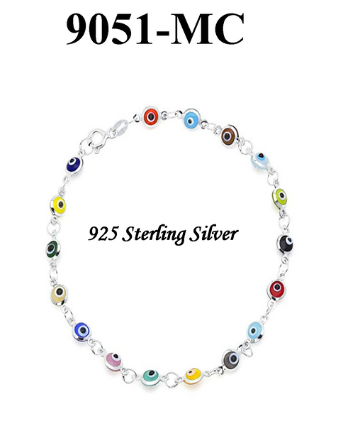 925 Sterling Silver  Mini  Evil Eye Charm Bracelet #9051