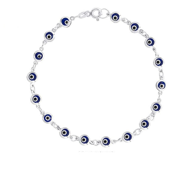 925 Sterling Silver  Mini  Evil Eye Charm Bracelet #9051