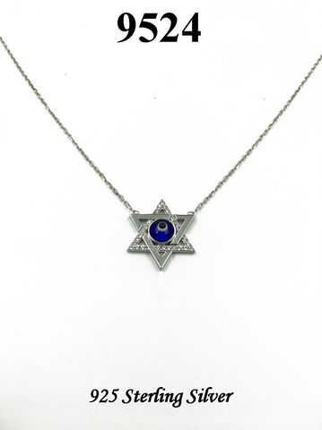 925 Sterling Silver Star of Davil Evil Eye Necklace #9524