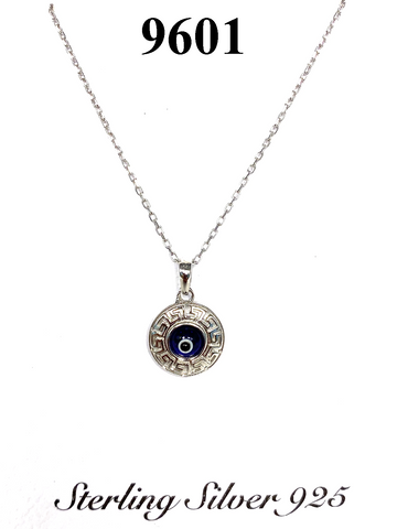 925 Sterling Silver Greek Knots Evil Eye Necklace #9601