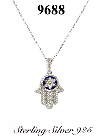 925 Sterling Silver Hamsa Necklace #9688