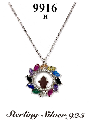 925 Evil Eye Sterling Silver Hamsa Necklace #9916-H