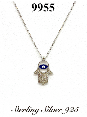 Evil Eye Sterling Silver Hamsa Necklace #9955