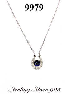 925 Evil Eye  Horse Shoo Sterling Silver  Necklace #9979