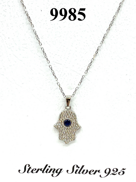 925 Evil Eye Sterling Silver  Hamsa Necklace #9985