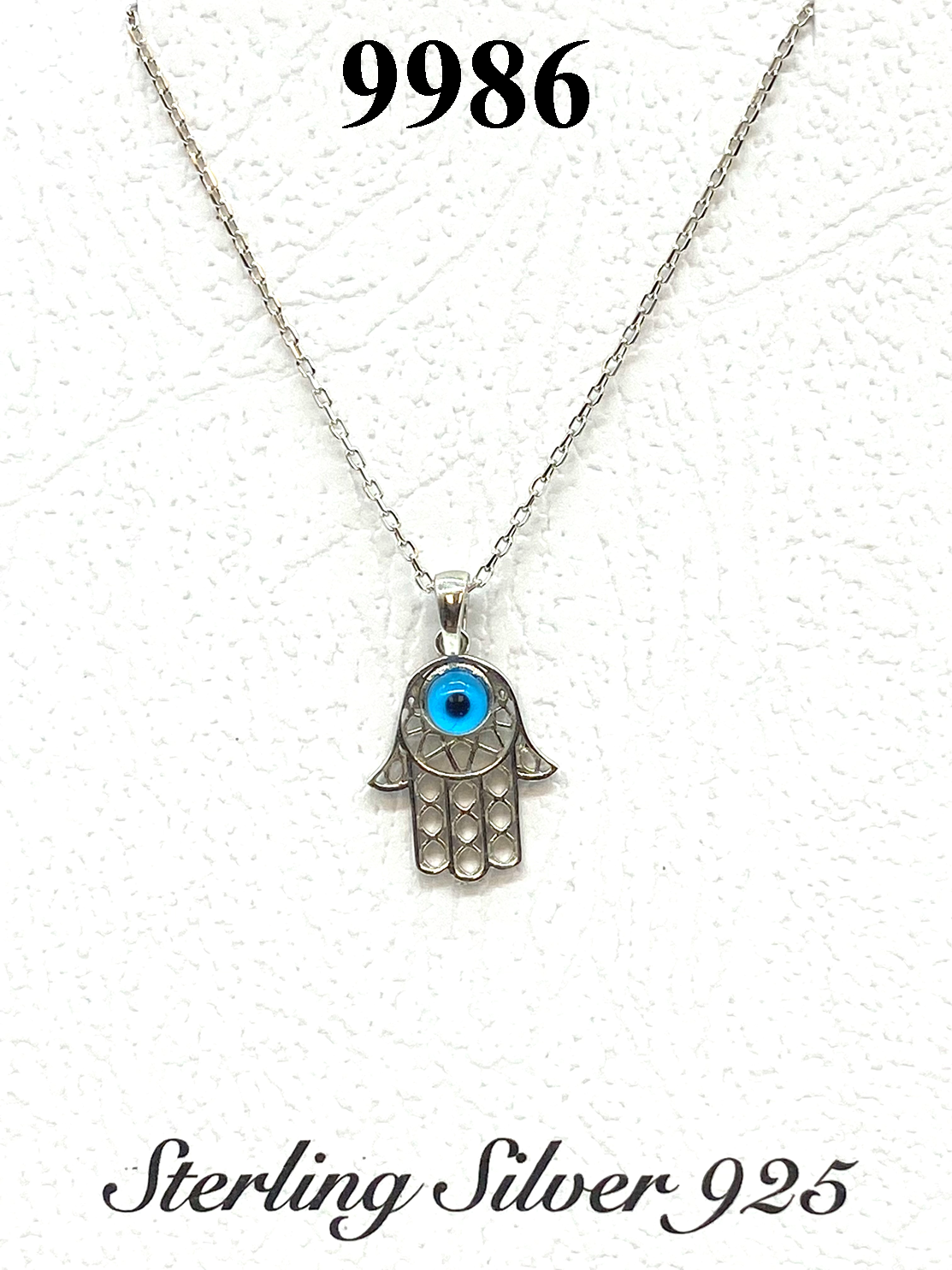 925 Evil Eye Sterling Silver Hamsa Necklace #9986