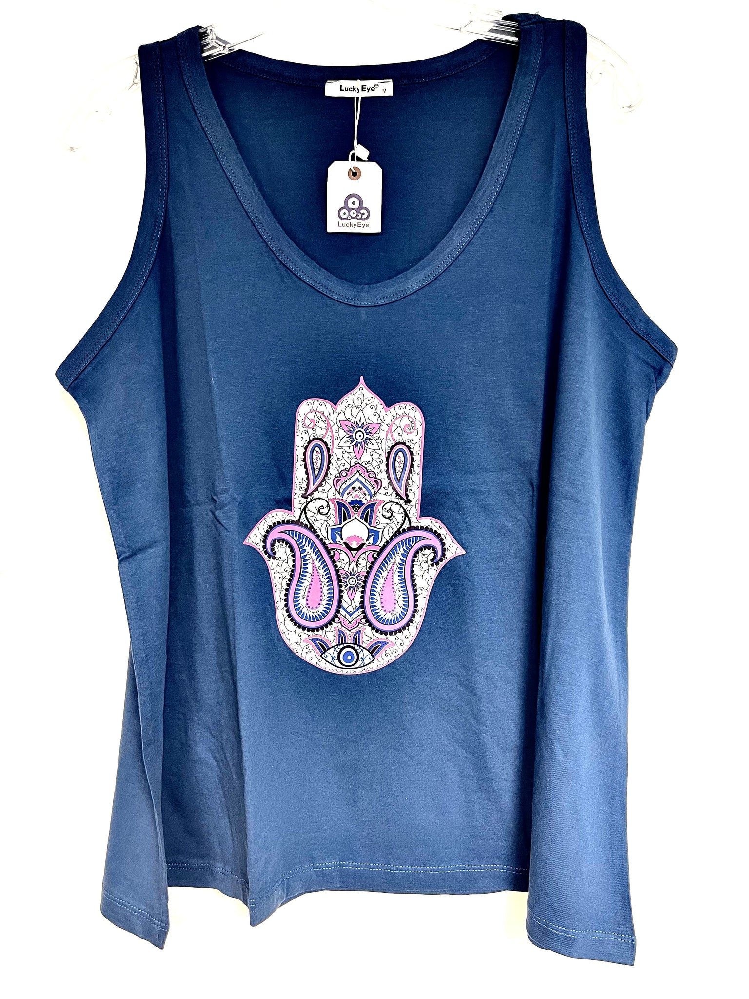 Lucky Eye Hamsa Navy Blue Tank Top #8521