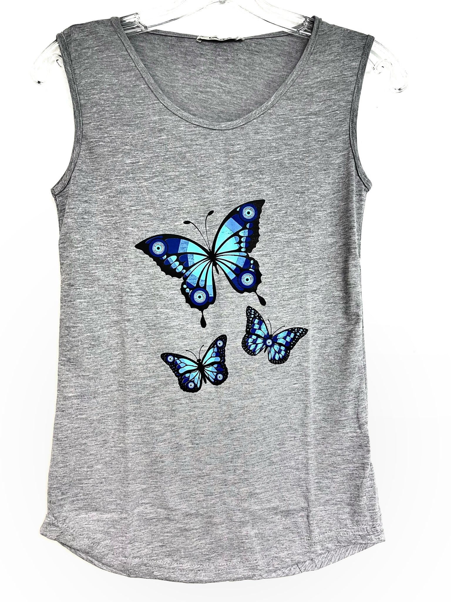 Lucky Eye Grey butterfly tank top  #8546