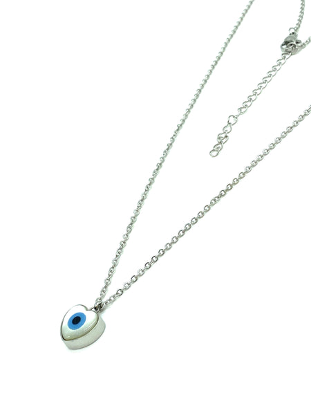 Evil Eye Stainles steel Hearts Mother of pearl Necklace #3023