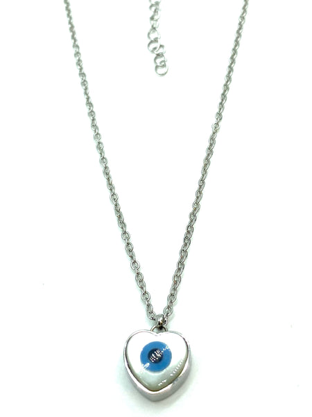 Evil Eye Stainles steel Hearts Mother of pearl Necklace #3023