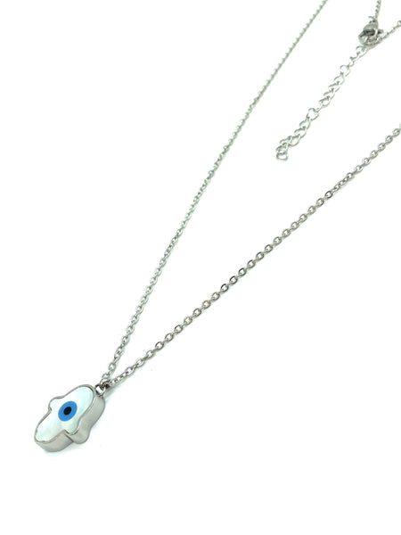 Evil Eye Stainles steel Hamsa Mother of pearl Necklace #3024