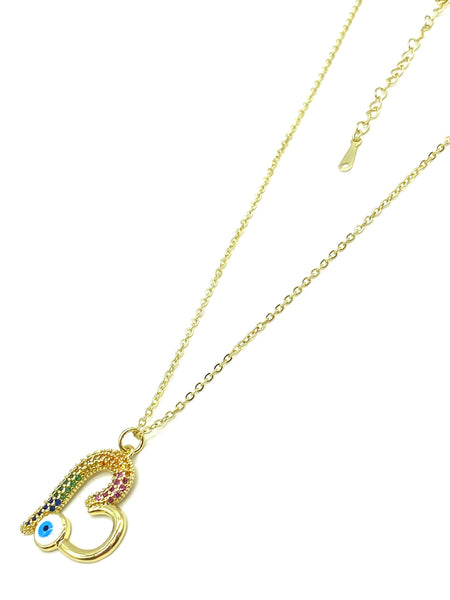 Colorful Crystal  Heart Evil Eye Necklace #3813