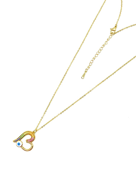 Colorful Crystal  Heart Evil Eye Necklace #3813