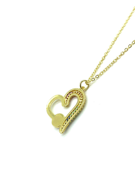 Colorful Crystal  Heart Evil Eye Necklace #3813