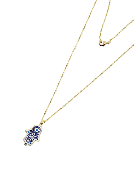 Crystal Hamsa Evil Eye Necklace #3819