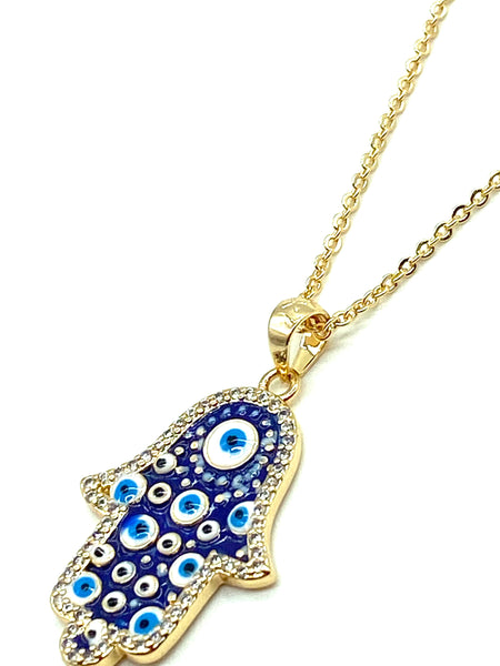 Crystal Hamsa Evil Eye Necklace #3819