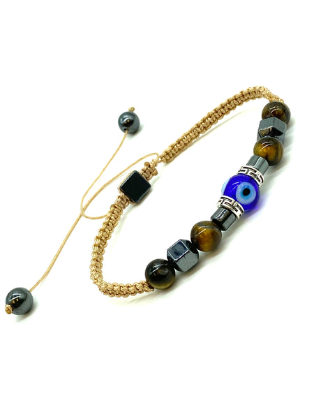 Evil Eye Tiger Eye Adjustable  Bracelet #2768