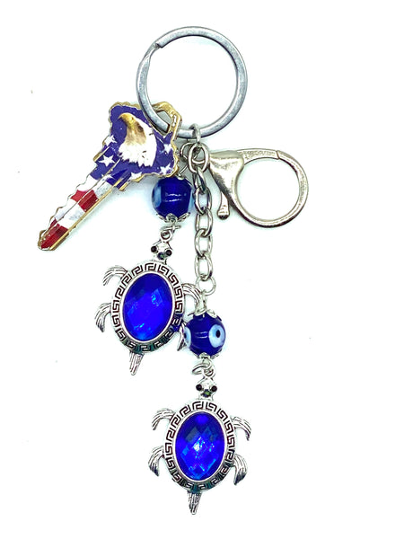 Evil Eye glass with Turtle Key Chain #1326