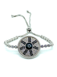 925 Sterling Silver Round Crystal Evil Eye Bracelet #9374