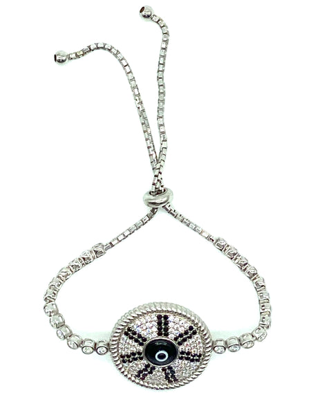 925 Sterling Silver Round Crystal Evil Eye Bracelet #9374