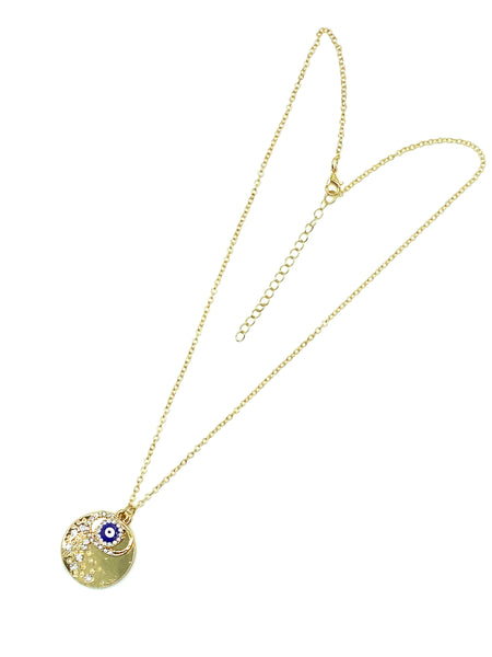 Crystal Medallion  Evil Eye Necklace #3709