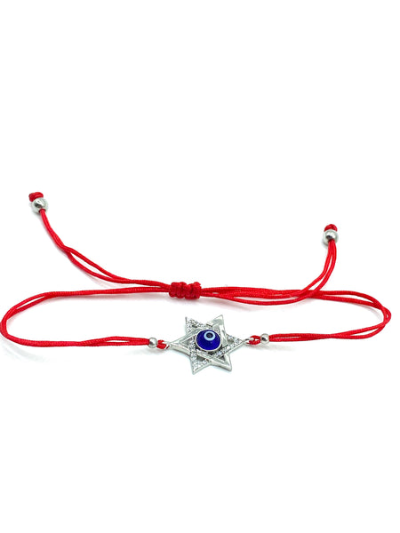 925 Sterling Silver Star Of David Red String Bracelet #90056