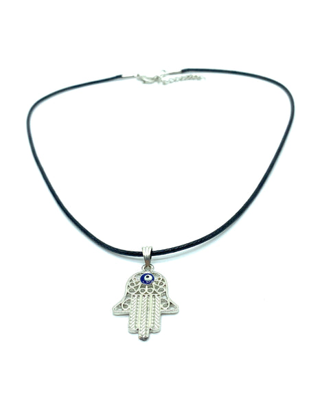 Silver Adjustable Hamsa Evil Eye Necklace #3062