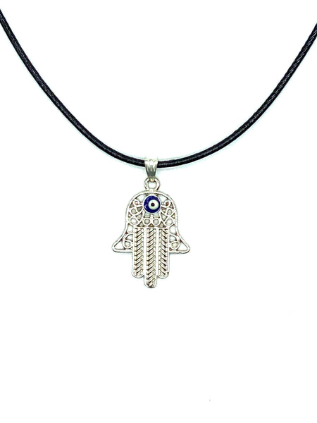 Silver Adjustable Hamsa Evil Eye Necklace #3062