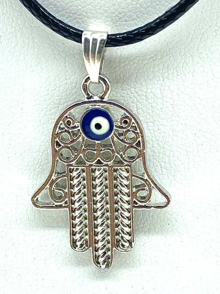 Silver Adjustable Hamsa Evil Eye Necklace #3062