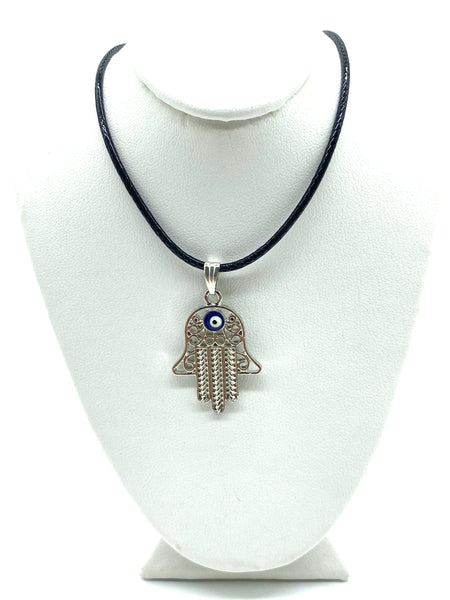 Silver Adjustable Hamsa Evil Eye Necklace #3062