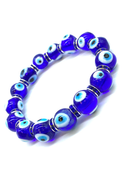 12 mm Glass Evil Eye bracelet with crystal spacers #2733