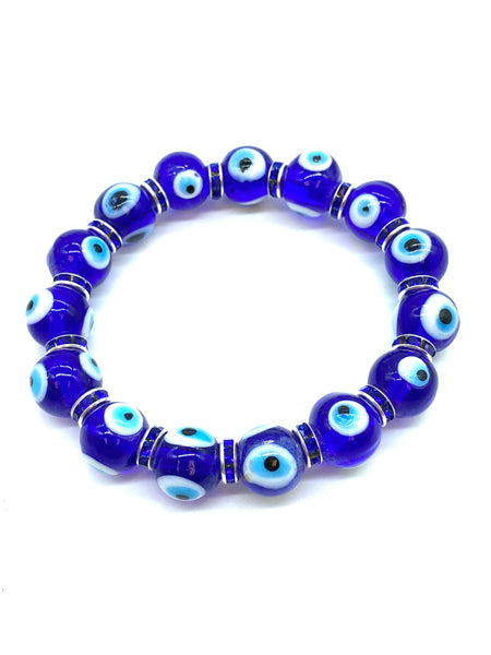 12 mm Glass Evil Eye bracelet with crystal spacers #2733