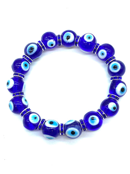 12 mm Glass Evil Eye bracelet with crystal spacers #2733