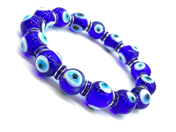 12 mm Glass Evil Eye bracelet with crystal spacers #2733