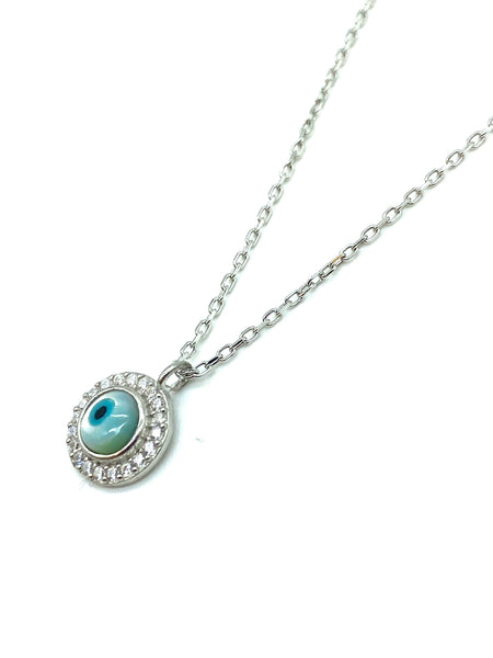 925 Evil Eye Sterling Silver Mother Of Pearl Necklace #9972