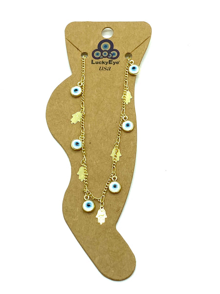 LuckyEye Gold Plated Hamsa Anklet#2504