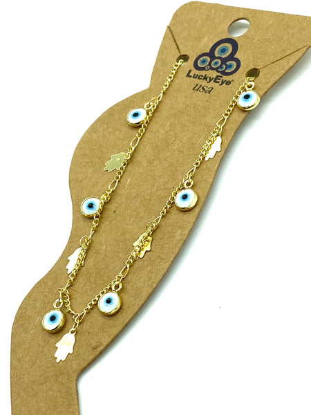 LuckyEye Gold Plated Hamsa Anklet#2504