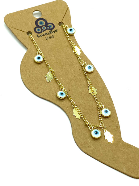 LuckyEye Gold Plated Hamsa Anklet#2504
