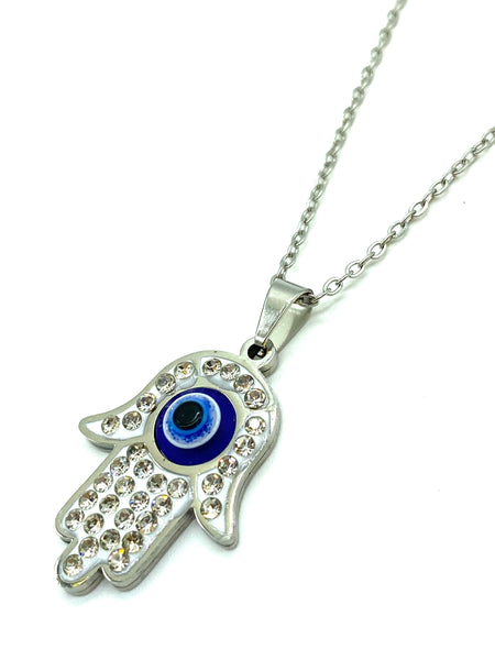 Crystal Hamsa  Evil Eye Necklace #3811