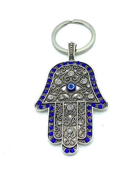 Blue Crystal Evil Eye Hamsa Hand Key chain #1027