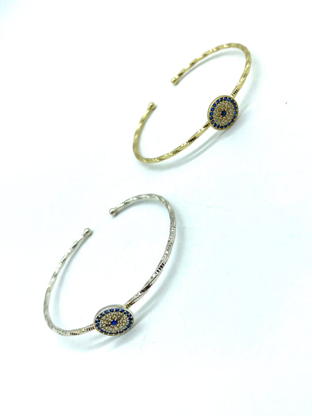 925 Sterling Silver Evil Eye Bangle #9345