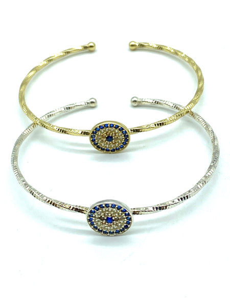 925 Sterling Silver Evil Eye Bangle #9345