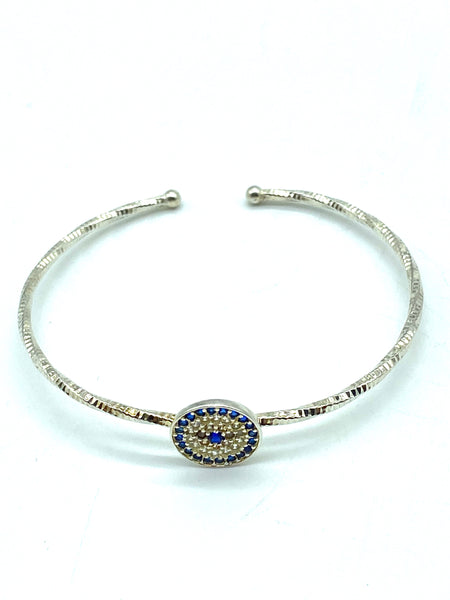 925 Sterling Silver Evil Eye Bangle #9345