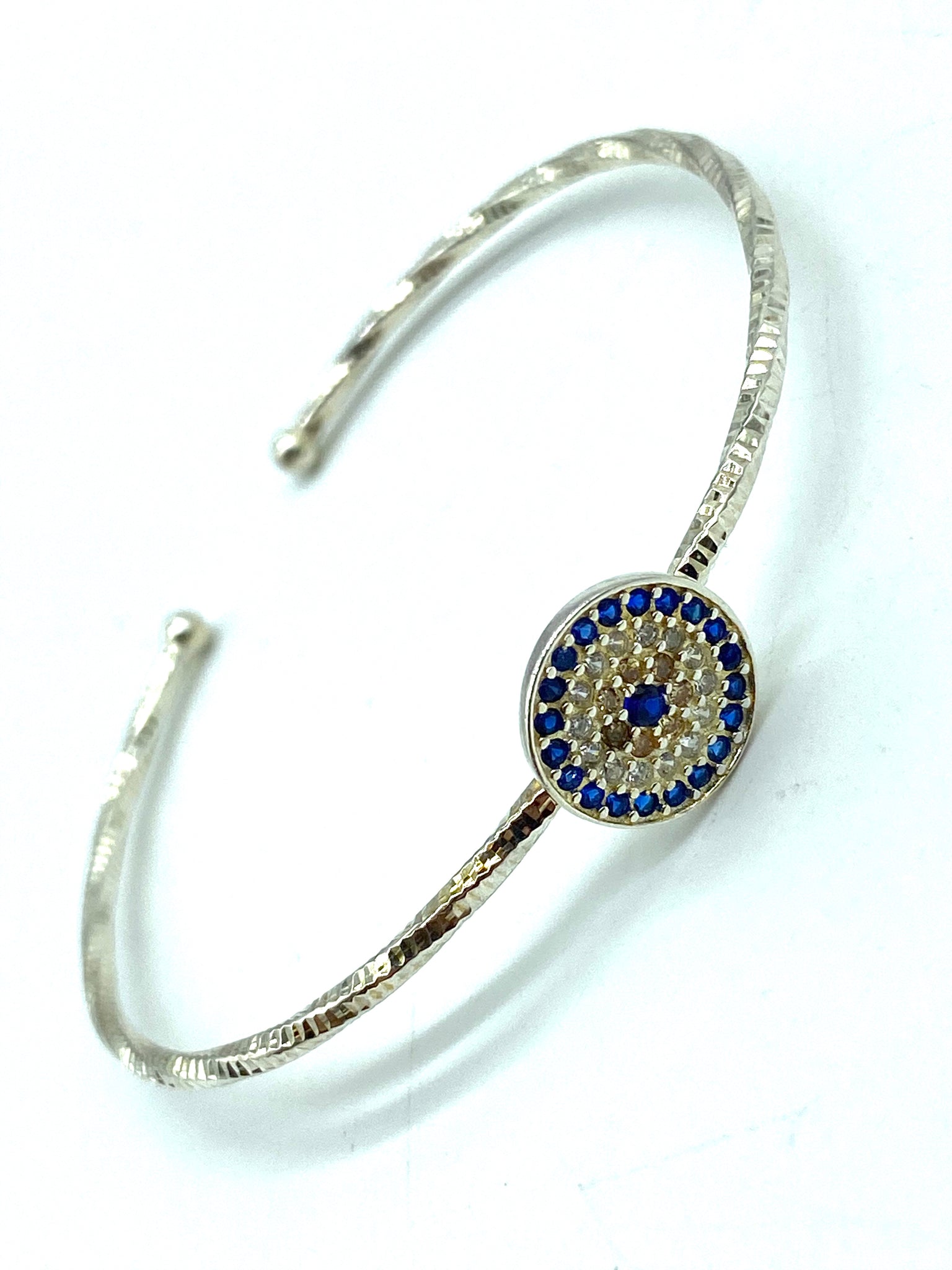 925 Sterling Silver Evil Eye Bangle #9345