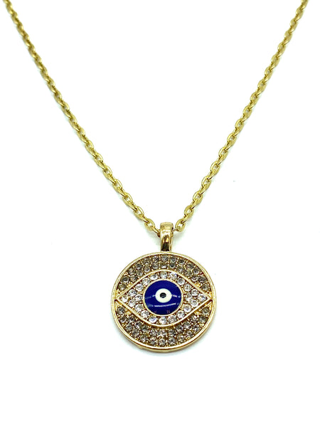 Crystal Medallion  Evil Eye Necklace #3051