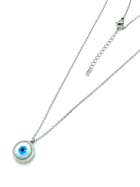 Evil Eye Stainles steel  Mother of pearl Necklace #3821
