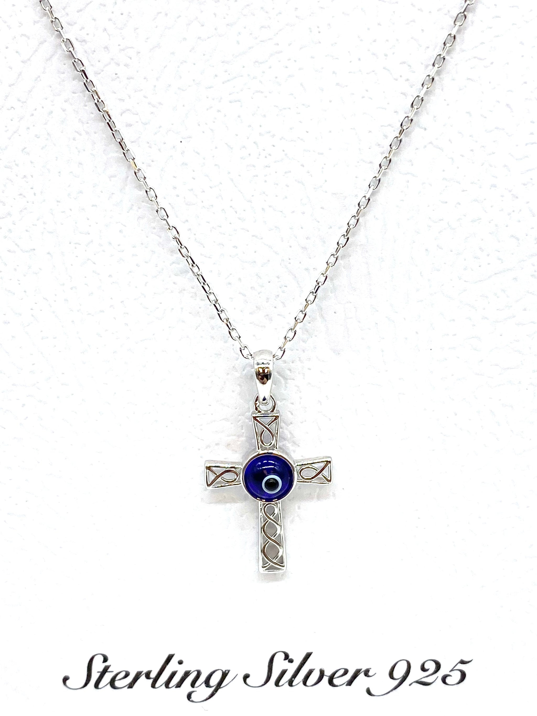 Crystal Sterling Silver Flower Evil Eye Necklace – LuckyEyeUSA