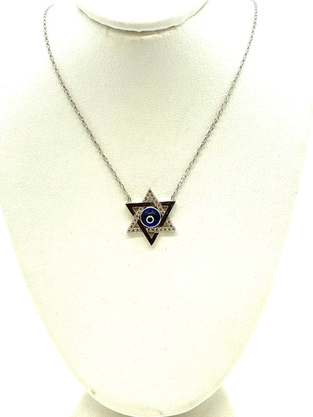 925 Sterling Silver Star of Davil Evil Eye Necklace #9524