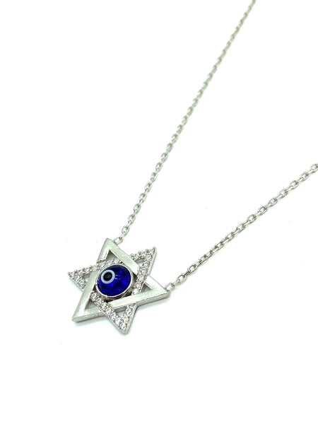 925 Sterling Silver Star of Davil Evil Eye Necklace #9524