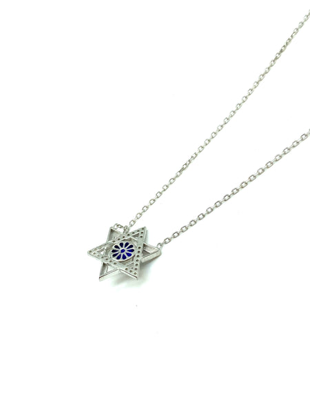 925 Sterling Silver Star of Davil Evil Eye Necklace #9524